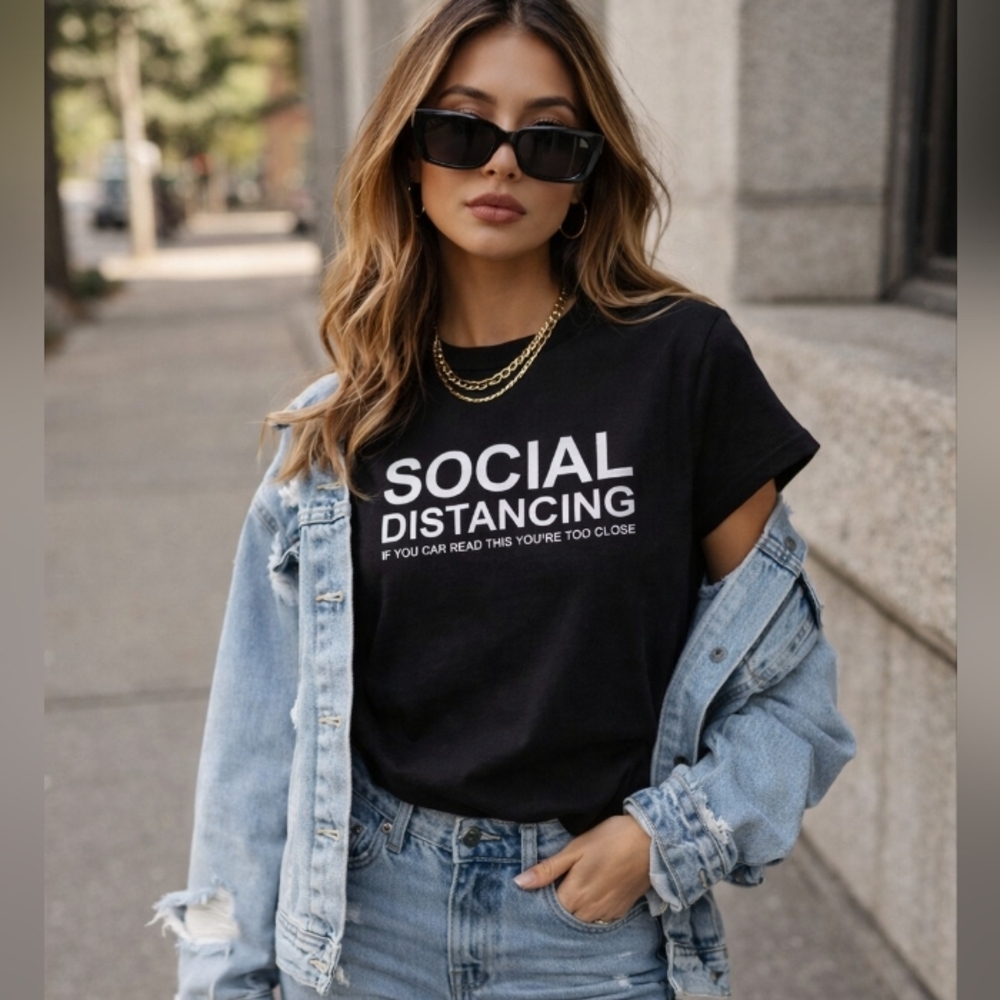 SHEIN Black “Social Distancing” Graphic Tee | Y2K Funny Slogan Shirt Streetwear
